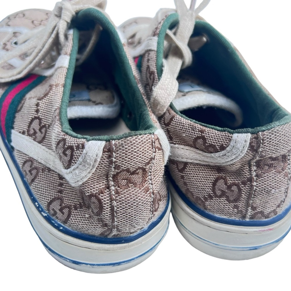 Gucci Brown Monogram Low-Top Sneakers with Red and Green Web - Picture 5 of 11
